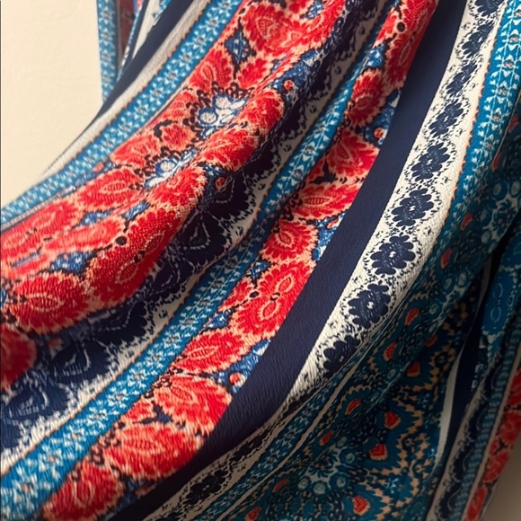 Vibrant Blue and Red 3/4 Sleeve Smocked Tunic off shoulder - Picture 6 of 9